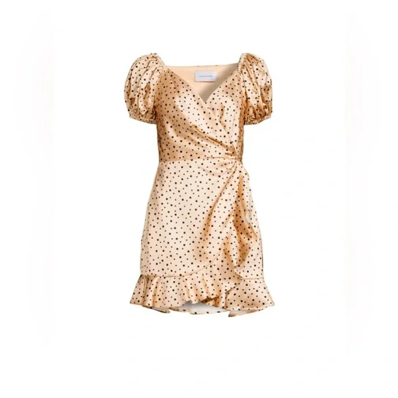 SIGNIFICANT OTHER Nyssa Polka Dot Mini Wrap Dress SIZE 10 NWT Light Pink Black